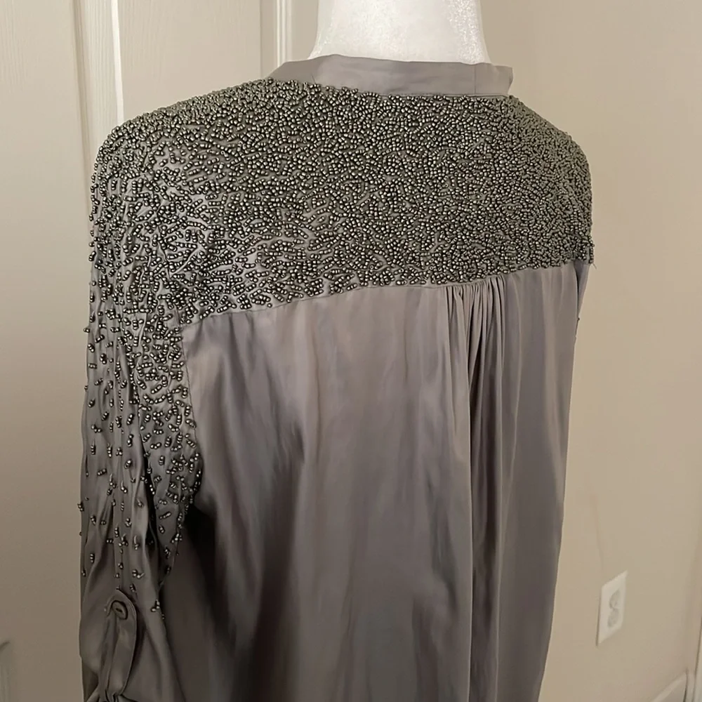 Elizabeth and James Beaded Silver/Gray Blouse - Picture 8 of 12